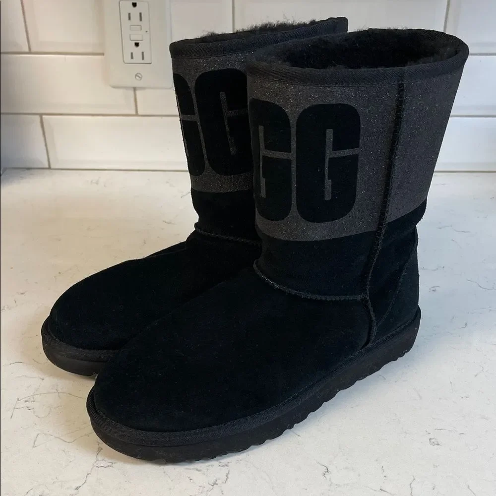 UGG Women's Classic Short Boot - Sparkles Size 9 - Black